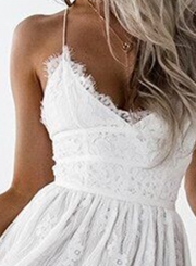 Women's Spaghetti Strap V Neck Lace Mini Dress