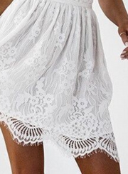 Women's Spaghetti Strap V Neck Lace Mini Dress