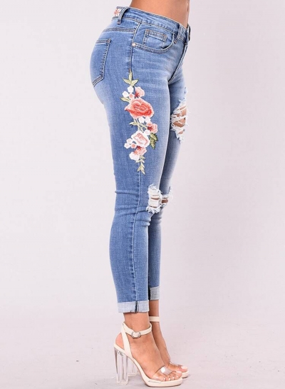 Women's Slim High Waist Ripped Denim Pants