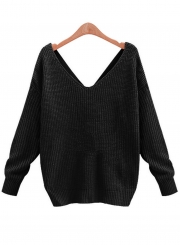 Women's Fashion Tie Deep V Neck Pullover Knitted Sweater