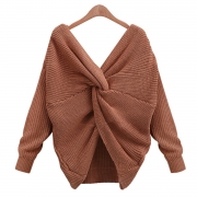 Women's Fashion Tie Deep V Neck Pullover Knitted Sweater