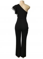 Women's One Shoulder Flounce Panel High Waist Jumpsuit