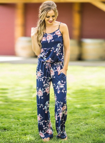 Women's Spaghetti Strap Print Wide Leg Jumpsuit