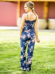 Women's Spaghetti Strap Print Wide Leg Jumpsuit