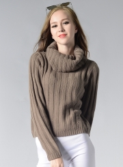 Women's Fashion High Neck Long Sleeve Solid Knitted Pullover Sweater