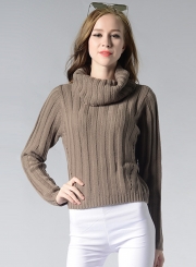 Women's Fashion High Neck Long Sleeve Solid Knitted Pullover Sweater