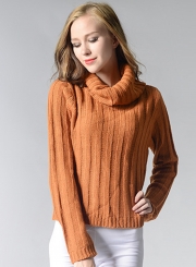 Women's Fashion High Neck Long Sleeve Solid Knitted Pullover Sweater