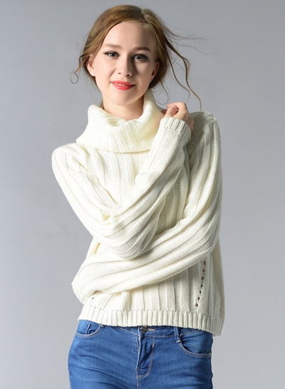 Women's Fashion High Neck Long Sleeve Solid Knitted Pullover Sweater zecalaba.com