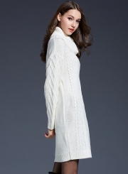 Women's Fashion High Neck Knitted Long Sleeve Pullover Long Sweater