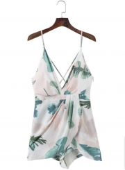 Women's Deep V Neck Banana Leaf Romper