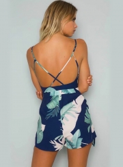 Women's Deep V Neck Banana Leaf Romper