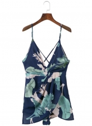 Women's Deep V Neck Banana Leaf Romper