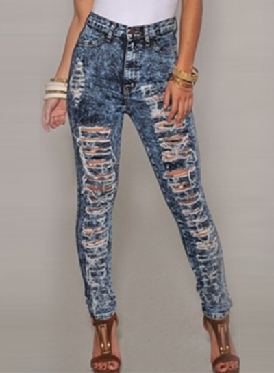 Women's Fashion High Waist Skinny Ripped Snowflake Pencil Pants