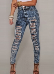 Women's Fashion High Waist Skinny Ripped Snowflake Pencil Pants