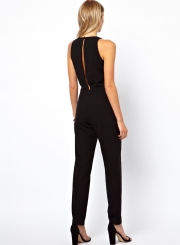 Sleeveless Slit Back High Waist Pockets Jumpsuit