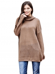 Women's Fashion Turtleneck Long Sleeve Loose Fit Pullover Sweater