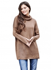 Women's Fashion Turtleneck Long Sleeve Loose Fit Pullover Sweater