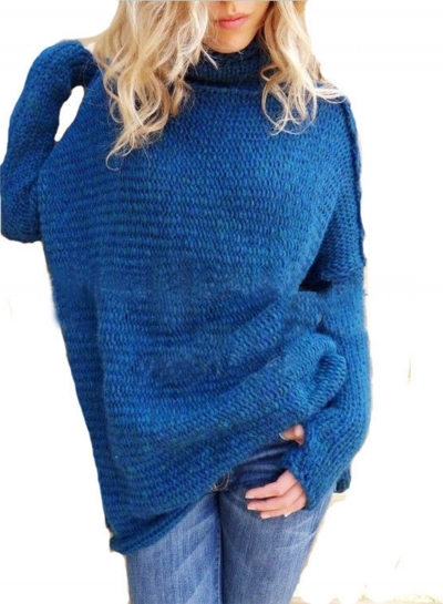 Women's Fashion Turtleneck Long Sleeve Loose Fit Pullover Sweater zecalaba.com