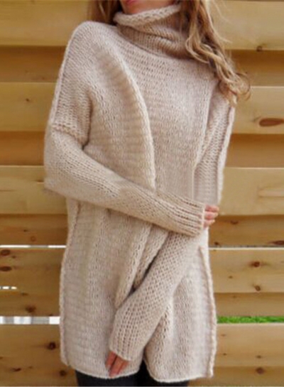 Women's Fashion Turtleneck Long Sleeve Loose Fit Pullover Sweater zecalaba.com