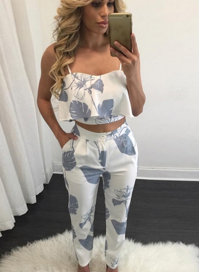 Women's Spaghetti Strap Print Blouse Pants Set YOYOTSHOP.com