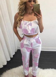 Women's Spaghetti Strap Print Blouse Pants Set