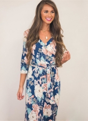 Women's Three Quarter Length Sleeve Floral Print Dress