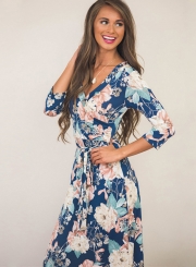 Women's Three Quarter Length Sleeve Floral Print Dress