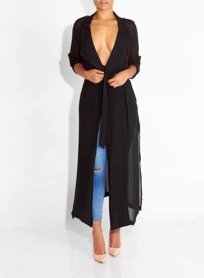 Women's Solid Half Sleeve Open Front Chiffon Kimono zecalaba.com