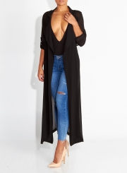 Women's Solid Half Sleeve Open Front Chiffon Kimono