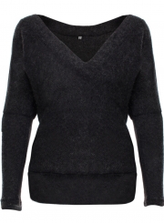 Women's Solid Cross V Neck Long Sleeve Sweater