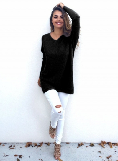 Women's Casual V Neck Long Sleeve Sweater