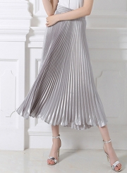 Women's Fashion High Elastic Waist Pleated Maxi Dress