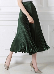 Women's Fashion High Elastic Waist Pleated Maxi Dress