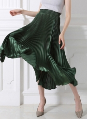 Women's Fashion High Elastic Waist Pleated Maxi Dress