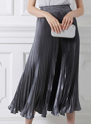 Women's Fashion High Elastic Waist Pleated Maxi Dress