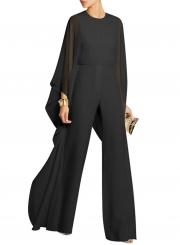 Women's Fashion Solid Batwing Sleeve Wide Leg Jumpsuit