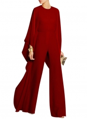 Women's Fashion Solid Batwing Sleeve Wide Leg Jumpsuit