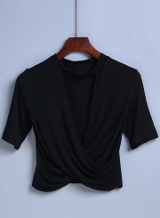 V Neck Cross front Solid Crop Top