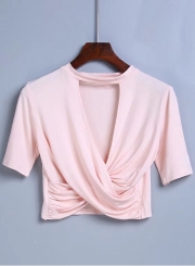 V Neck Cross front Solid Crop Top