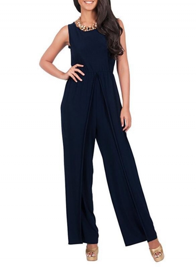 Women's Fashion Sleeveless Solid Wide Leg Loose Slit Jumpsuit