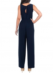 Women's Fashion Sleeveless Solid Wide Leg Loose Slit Jumpsuit