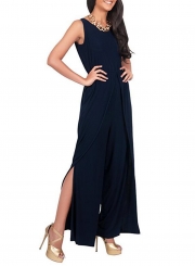 Women's Fashion Sleeveless Solid Wide Leg Loose Slit Jumpsuit