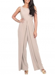 Women's Fashion Sleeveless Solid Wide Leg Loose Slit Jumpsuit