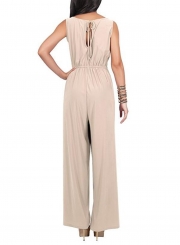 Women's Fashion Sleeveless Solid Wide Leg Loose Slit Jumpsuit