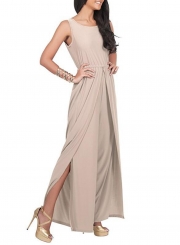 Women's Fashion Sleeveless Solid Wide Leg Loose Slit Jumpsuit