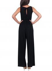 Women's Fashion Sleeveless Solid Wide Leg Loose Slit Jumpsuit