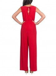 Women's Fashion Sleeveless Solid Wide Leg Loose Slit Jumpsuit