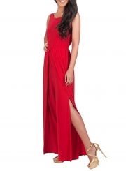 Women's Fashion Sleeveless Solid Wide Leg Loose Slit Jumpsuit