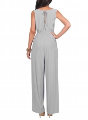 Women's Fashion Sleeveless Solid Wide Leg Loose Slit Jumpsuit