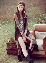 Women's Floral Embroidery Open front Long Chiffon Kimono with Tassel